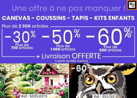 Canevas, coussins, tapis, kits enfants