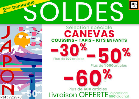 Soldes canevas, coussins, tapis, ...