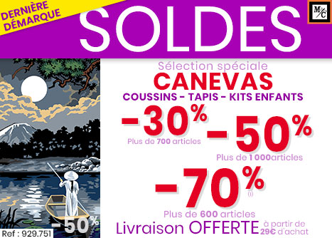 Soldes canevas, coussins, tapis, ...