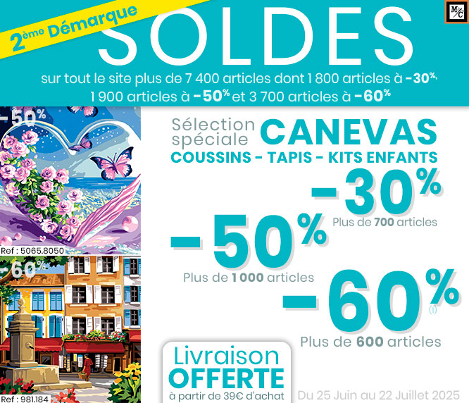 Soldes canevas, coussins, ...