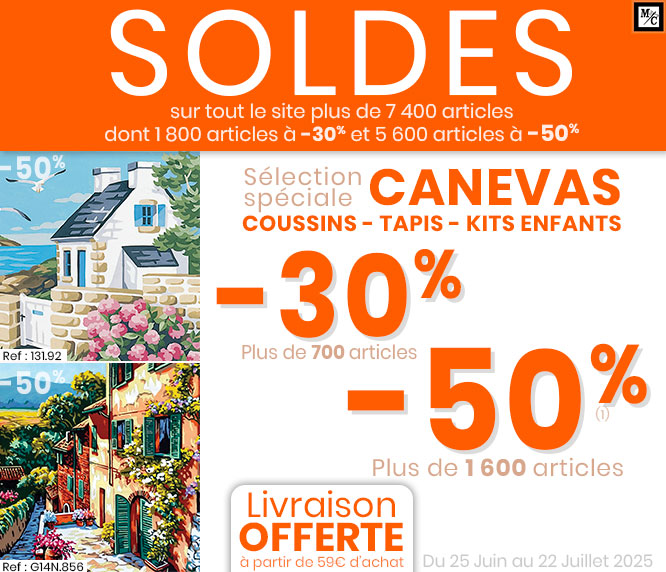 Soldes canevas, coussins, ...
