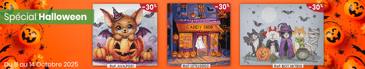 Point de croix, Broderie Diamant et ouvrages d'Halloween