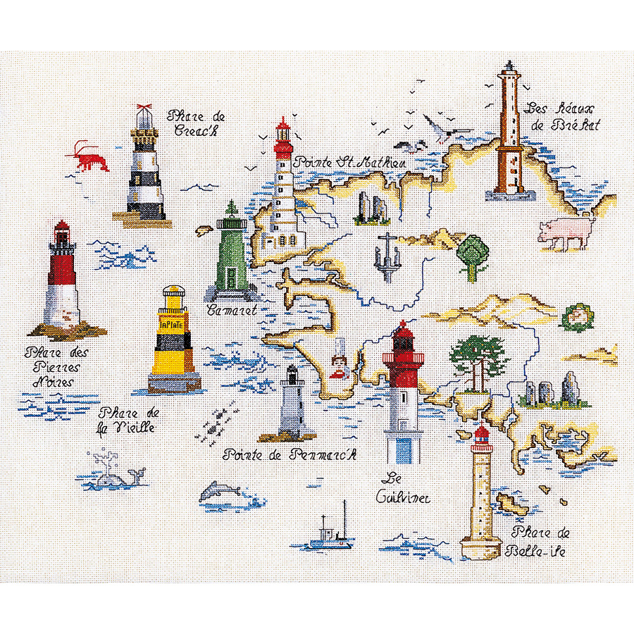 Kit Point De Croix Paysage De Phare 14CT - Taille 30x40 Cm, Motif Imprimé, Fils Inclus, Pour Adultes Débutants
