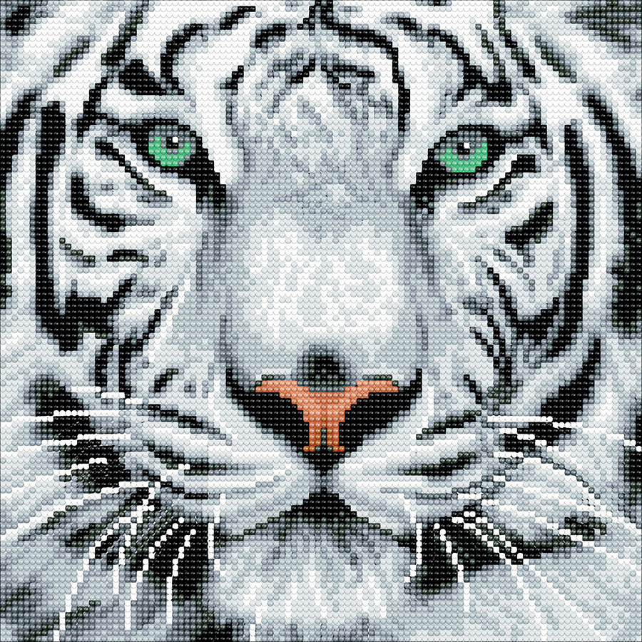 Pixel Art Tigre Blanc Facile Kit de broderie Diamant sur châssis - Tigre blanc - Crystal Art D.I.Y