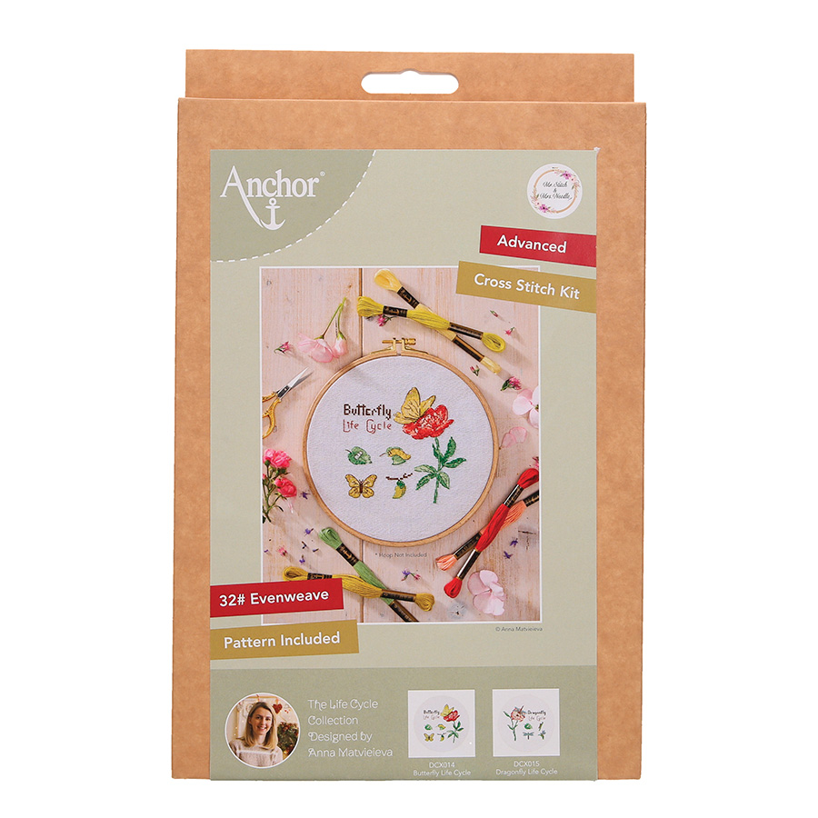 Kit Broderie Point De Croix Estampé - Motif Papillon Et Chat Noir 11CT - Tissu Imprimé 40x50cm Pour Débutants (fil, Aiguille Inclus)