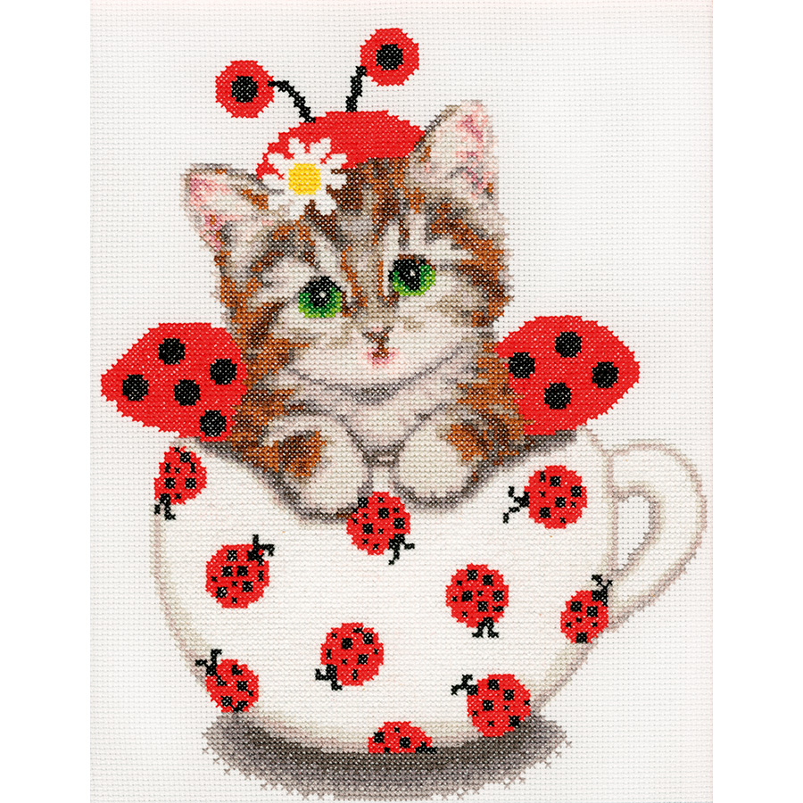 Kit Point De Croix Chaton Dans Une Tasse Toison D Or