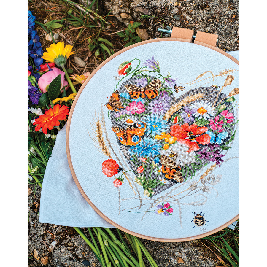 Kit Point De Croix Vervaco Coeur De Fleurs 25x25 Cm - Broderie Complète Loisir Créatif DIY