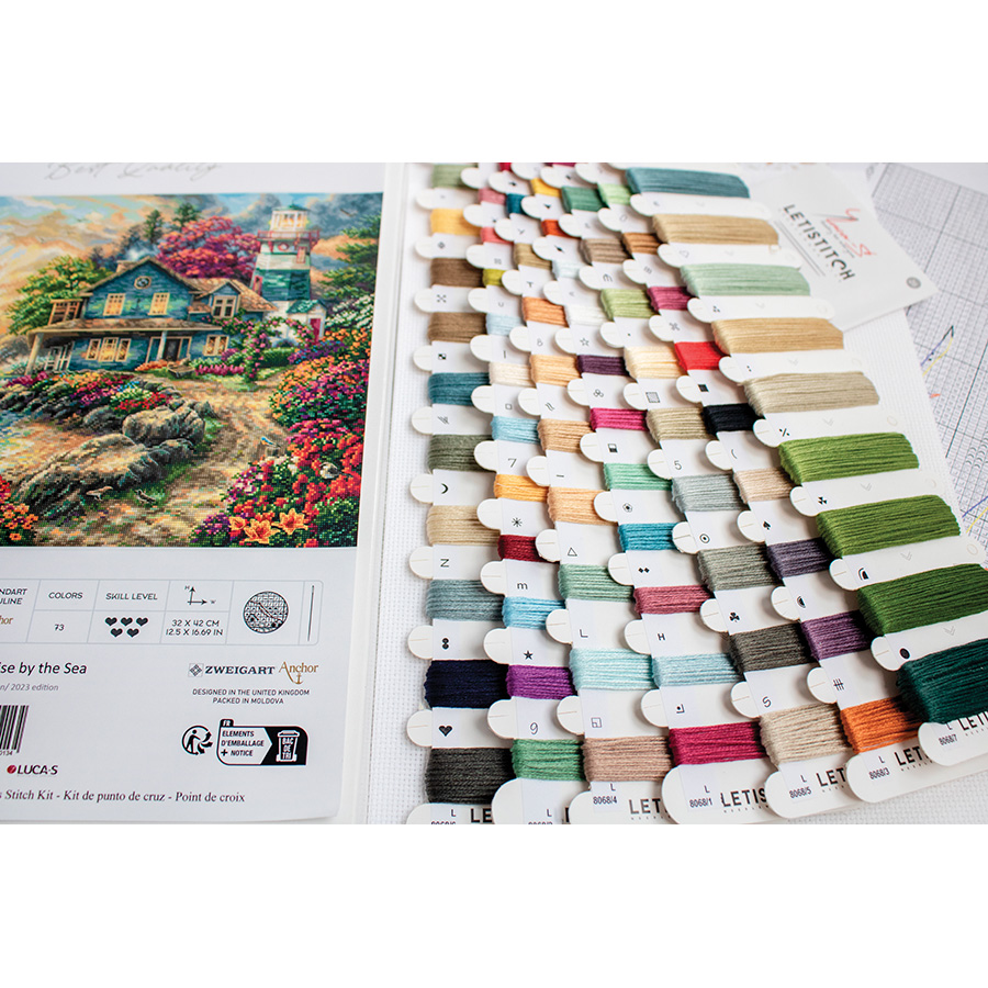 Kit Broderie Point De Croix Paysage Bord De Mer 40x50cm - Complet Pour Débutants Adultes