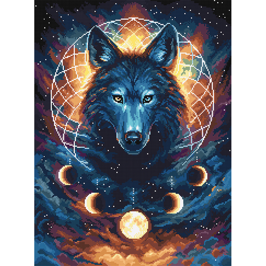 SQMXG Kit Broderie Point De Croix Attrape Rêve Loup - Canevas Complet Estampillé Pour Débutants Et Adultes 40x50cm