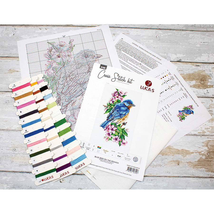Luca-S Kit Broderie Point De Croix Motif Printanier Des Oiseaux - Dimensions 22 X 21 Cm