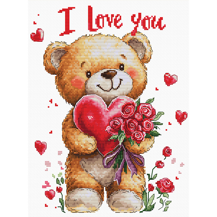 Kit Point De Croix Compté Sunset Stitchery 'A Great Deal Of Love' - Ours 11x14 Pouces - Neuf États-Unis