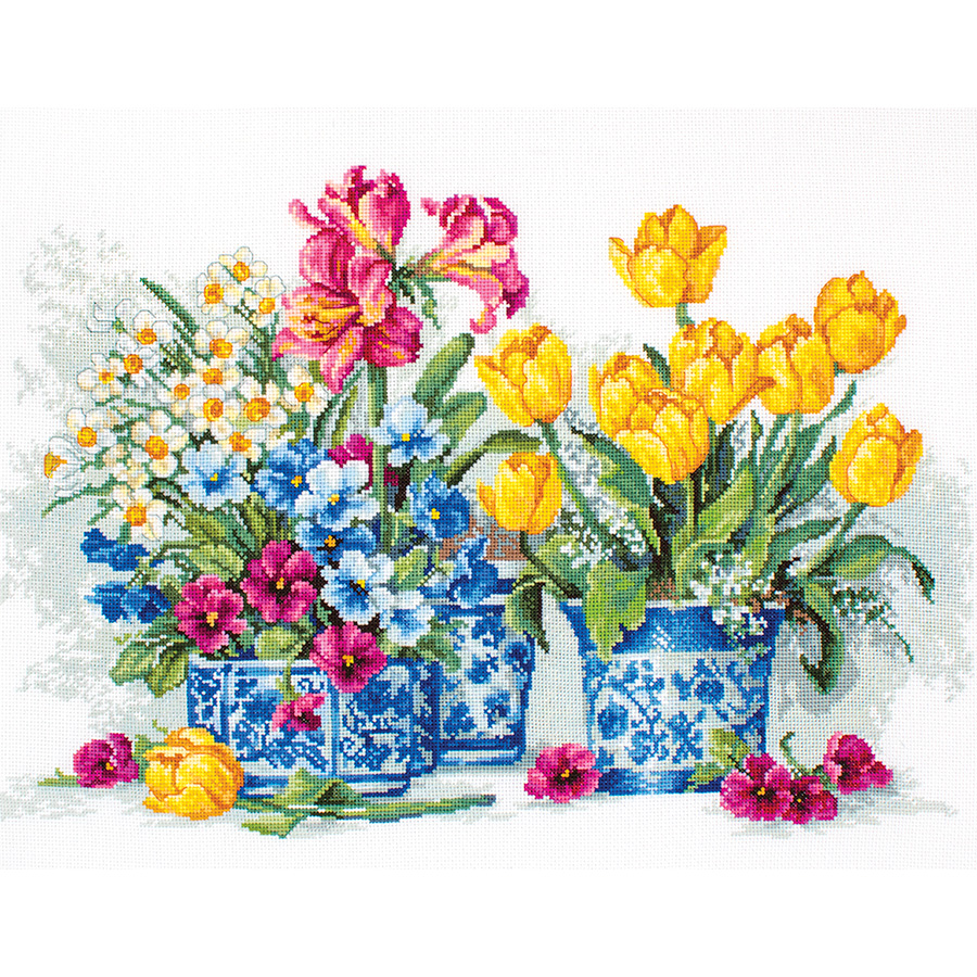 Counted Cross Stitch Kit vase de fleurs de printemps