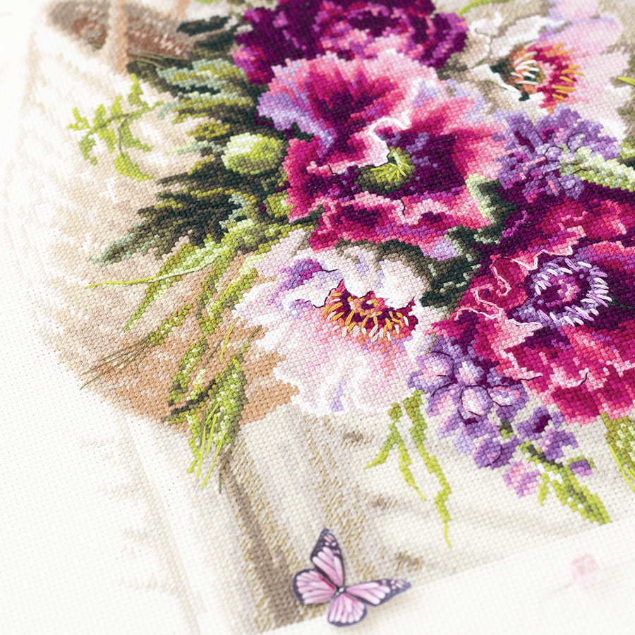 Kit Broderie Point De Croix Fleurs Et Éléphants - 30x40cm - Débutants - Imprimé