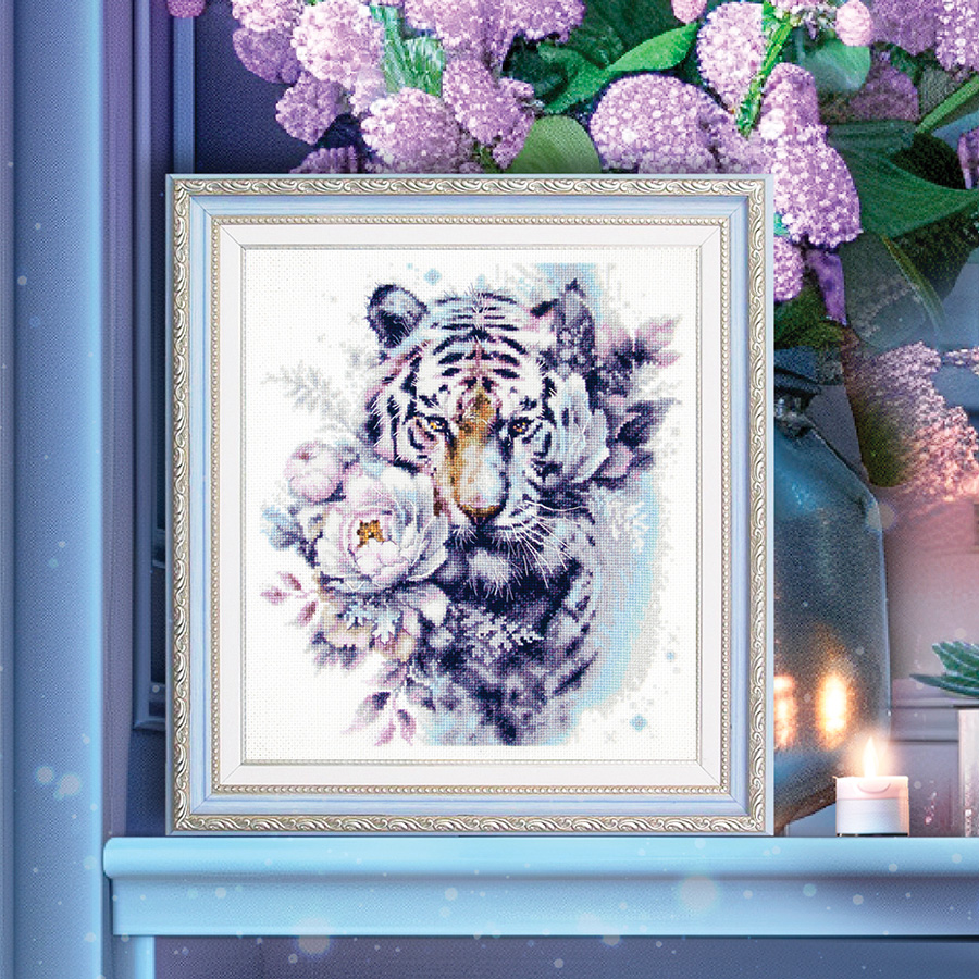 Kit Point De Croix Compté DMC « Wash And Brush Up! » - Le Tigre Et Son Petit, 15x30cm, Neuf