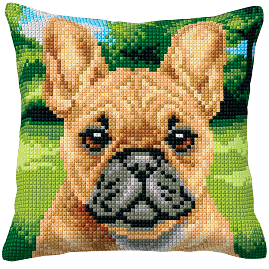 Housse de coussin 40x40 cm, Bouledogue français finition de qualité