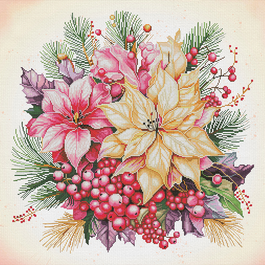 Kit broderie point de croix - Fleurs de Noël - Nova Sloboda