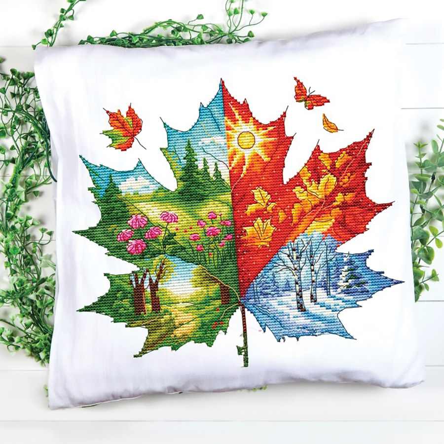 Kit Broderie Point De Croix 'Leaves Of Autumn' – Dimensions USA 35014 – Vintage 1999