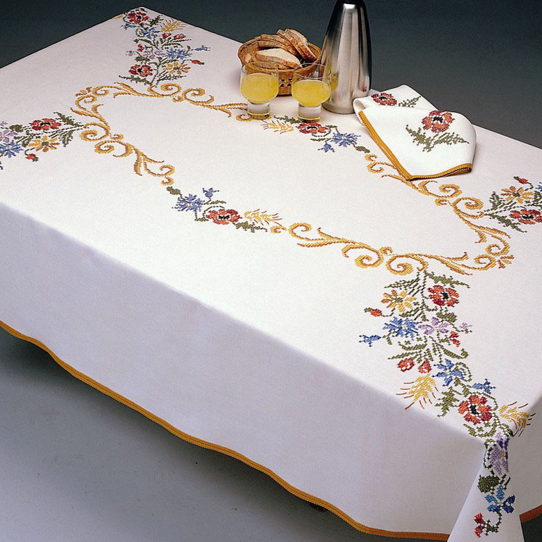 NAPPERON BRODE MAIN JOURS VENISE ECRU CARRE 24 CM* SUR LIN