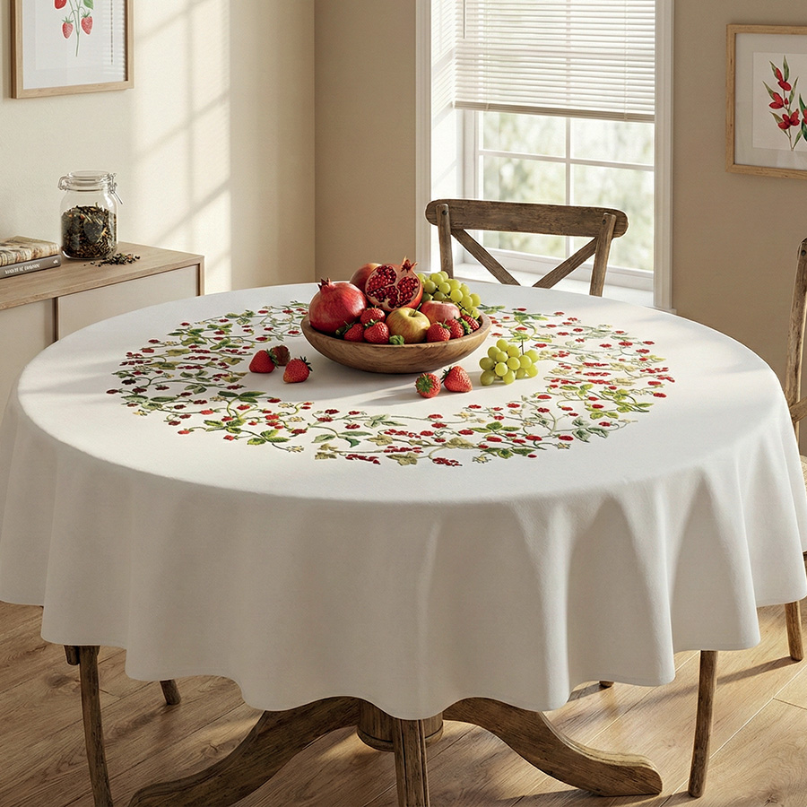 NAPPERON CHEMIN DE TABLE BRODE MAIN FRAISES rond de 45cm