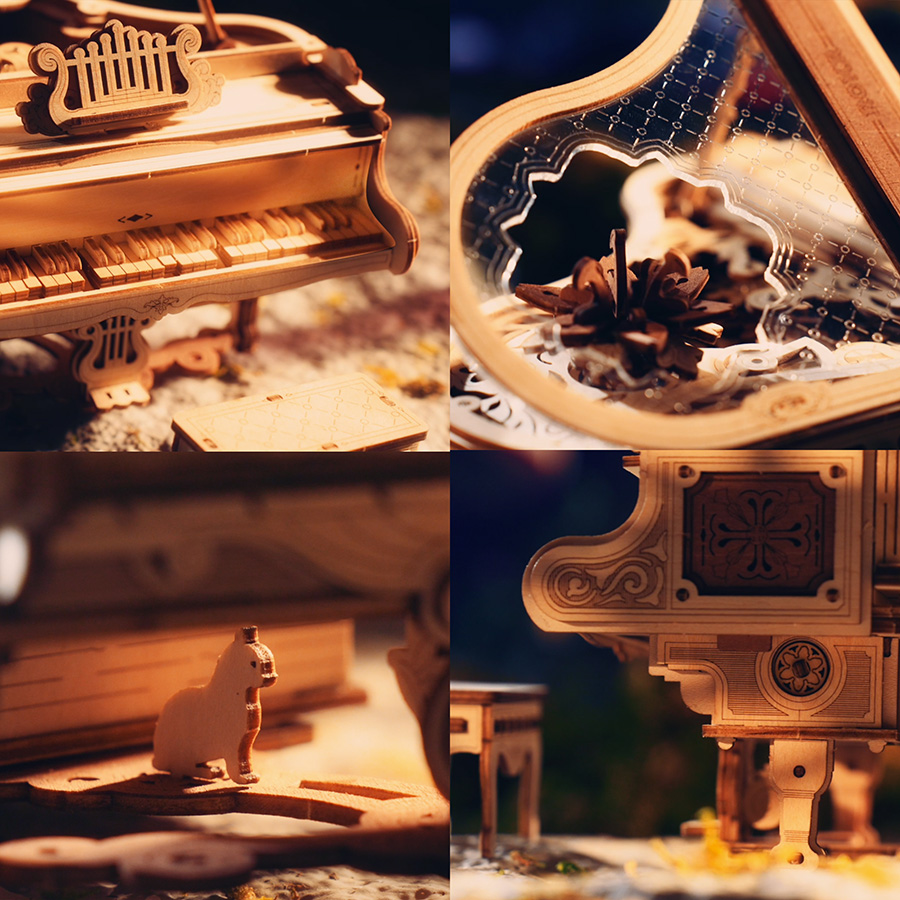 ROWOOD - Puzzle 3D Piano à Musique Mécanique - 223 Pièces En Bois - Engrenages Visibles - Boîte à Musique Automatique - Cadeau Adulte/Enfant