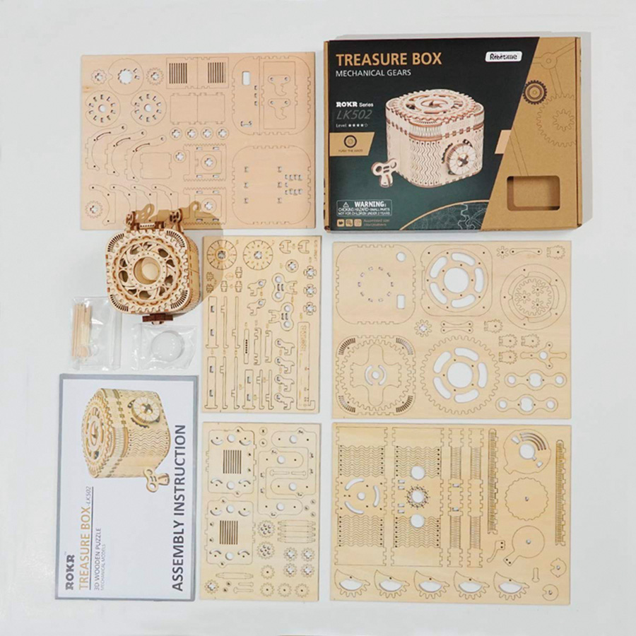 Puzzle en Bois Maquette 3D Casse Tête Taillé au Laser - Boîte à Trésors  Modèle Mécanique - Construction Jeu Bois Adulte - Cadeau Unique pour  Enfants