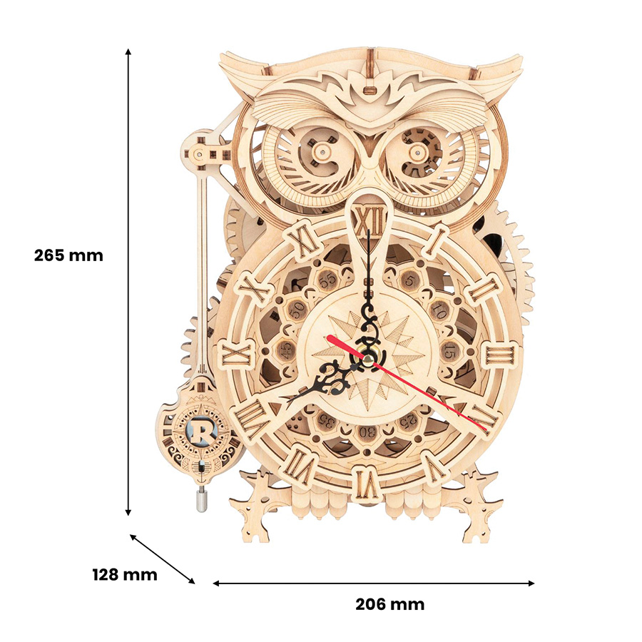 Puzzle Mécanique 3D Bois - Horloge murale hibou - ROKR