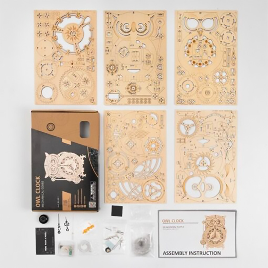 3D puzzle Hibou Horloge Pendule Mécanique Artisanat en Bois 161 pièces - Puzzle  3D - à la Fnac
