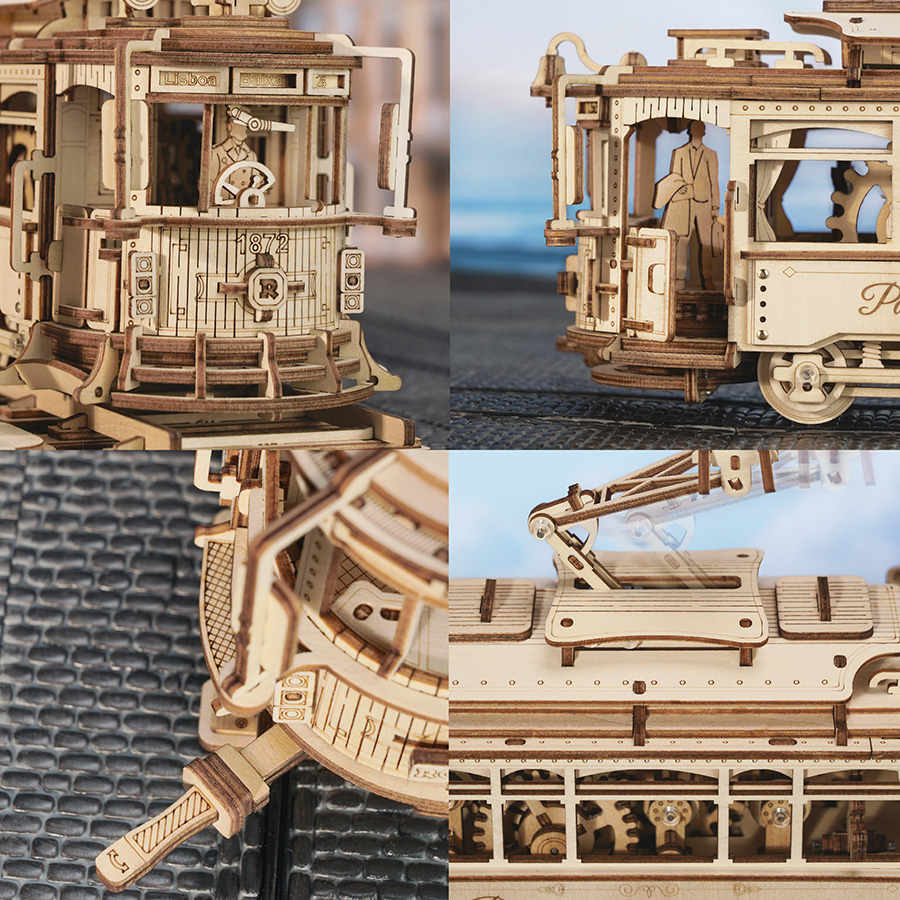 ROKR Tramway Urbain Classique – Maquette 3D En Bois 374 Pièces, Mécanisme D'horlogerie, 1/24, Puzzle Adulte