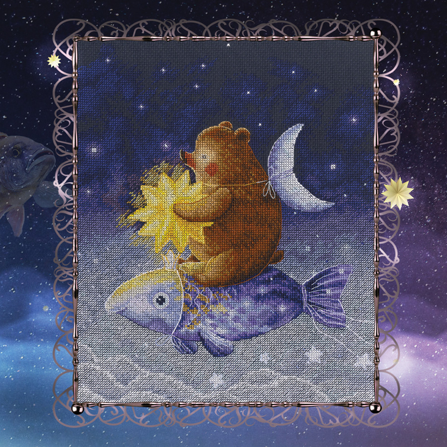 Kit Point De Croix Compté RTO 'Chevaucher Un Poisson Magique' - Taille 24.5x29 Cm Sur Toile Aida 14ct