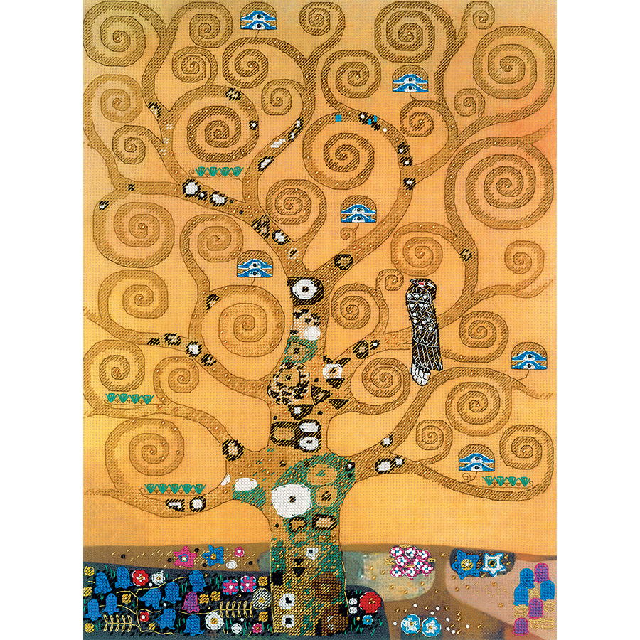 Kit Broderie Point De Croix DIY - Arbre De Vie 45x45 Cm Avec Fils Coton Et Aiguilles