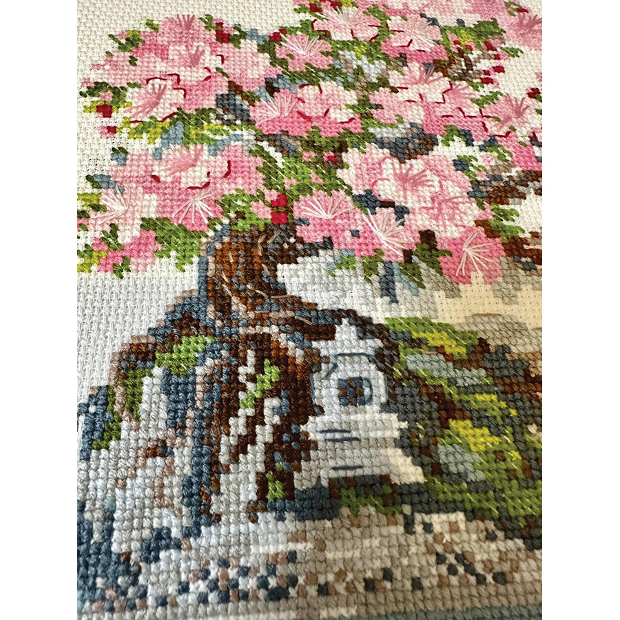 Kit Point De Croix Riolis - Bégonia - 22x22 Cm - Diagramme Compté - Niveau Moyen - Tissu Aida 14ct