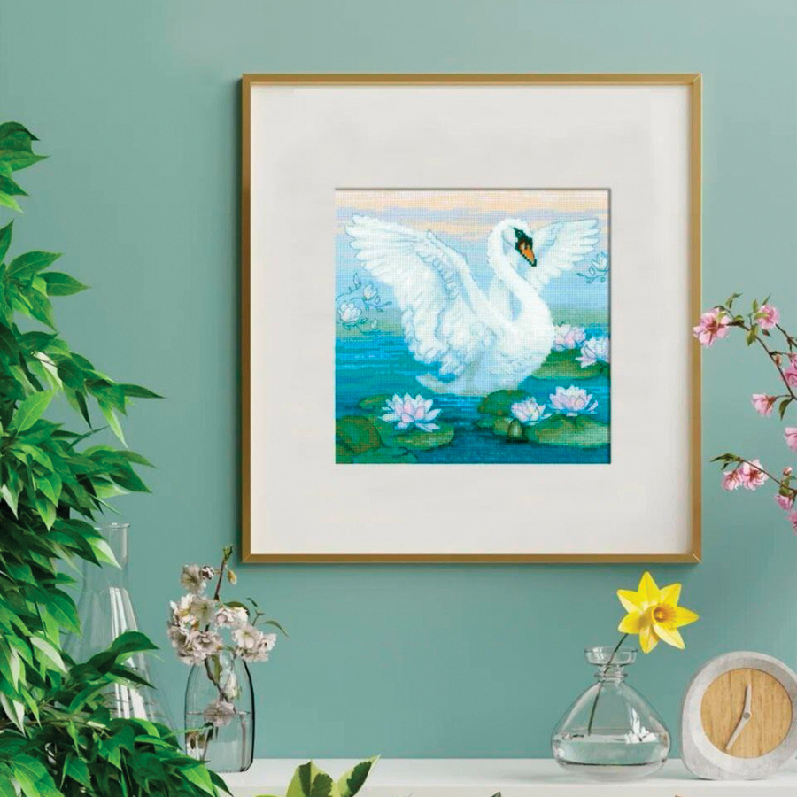 Kit De Point De Croix Riolis - Cygne Blanc - 30x30cm - Niveau Moyen - DIY