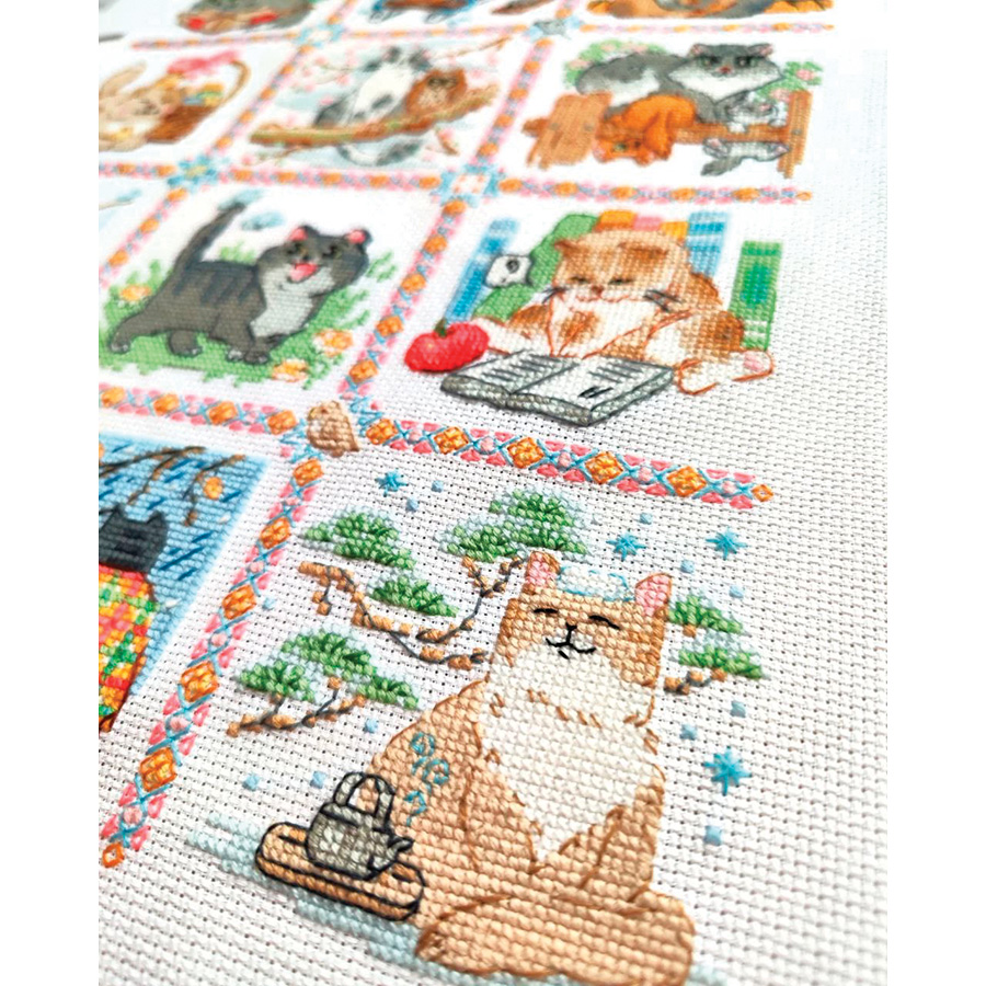 Dimensions - Kit de point de croix Chat Paisley, motif à compter, 12,7x17,7cm
