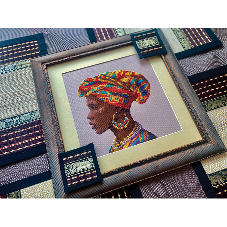 XDEGHUANGSS Kit Broderie Point De Croix 11CT - Canevas Complet Adulte Belle Fille Africaine 40x50cm