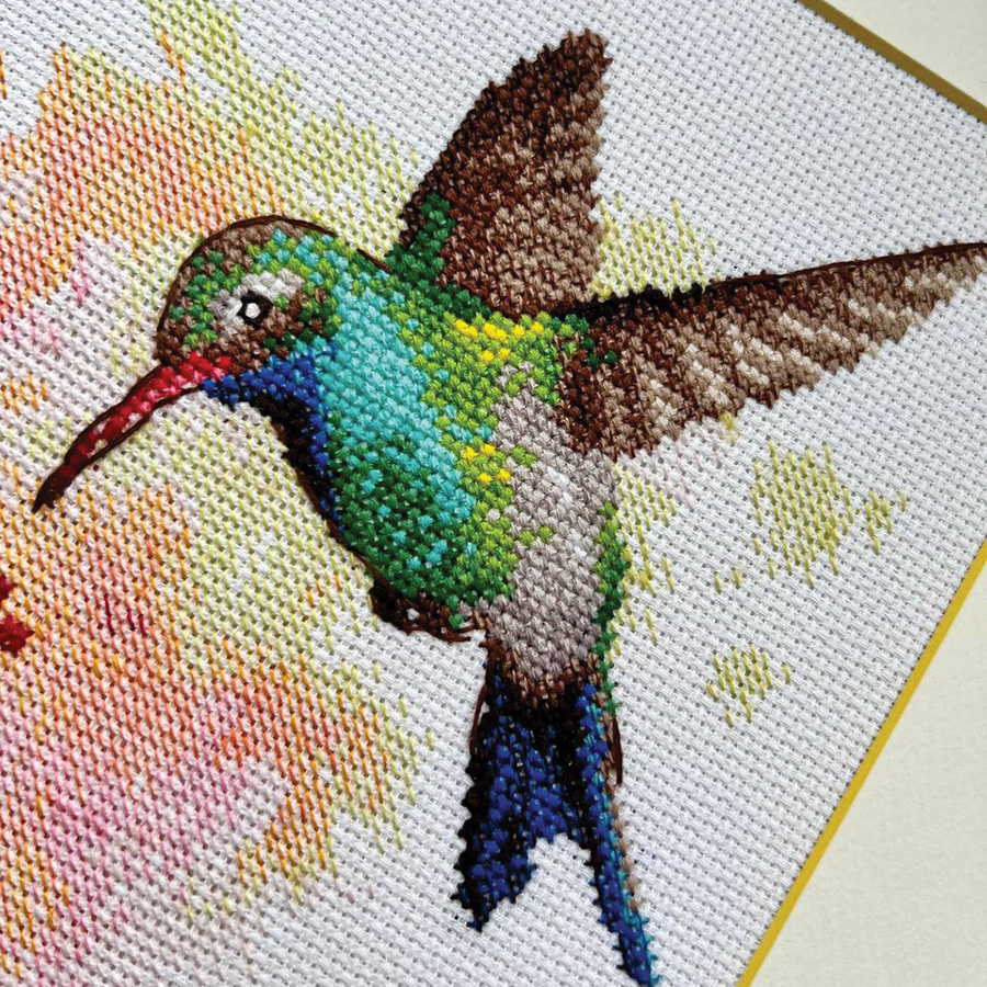 Kit De Broderie Au Point De Croix - Motif Colibris Et Fleurs Rouge, Tissu Imprimé Ou Compté, Idéal Débutants Et Confirmés