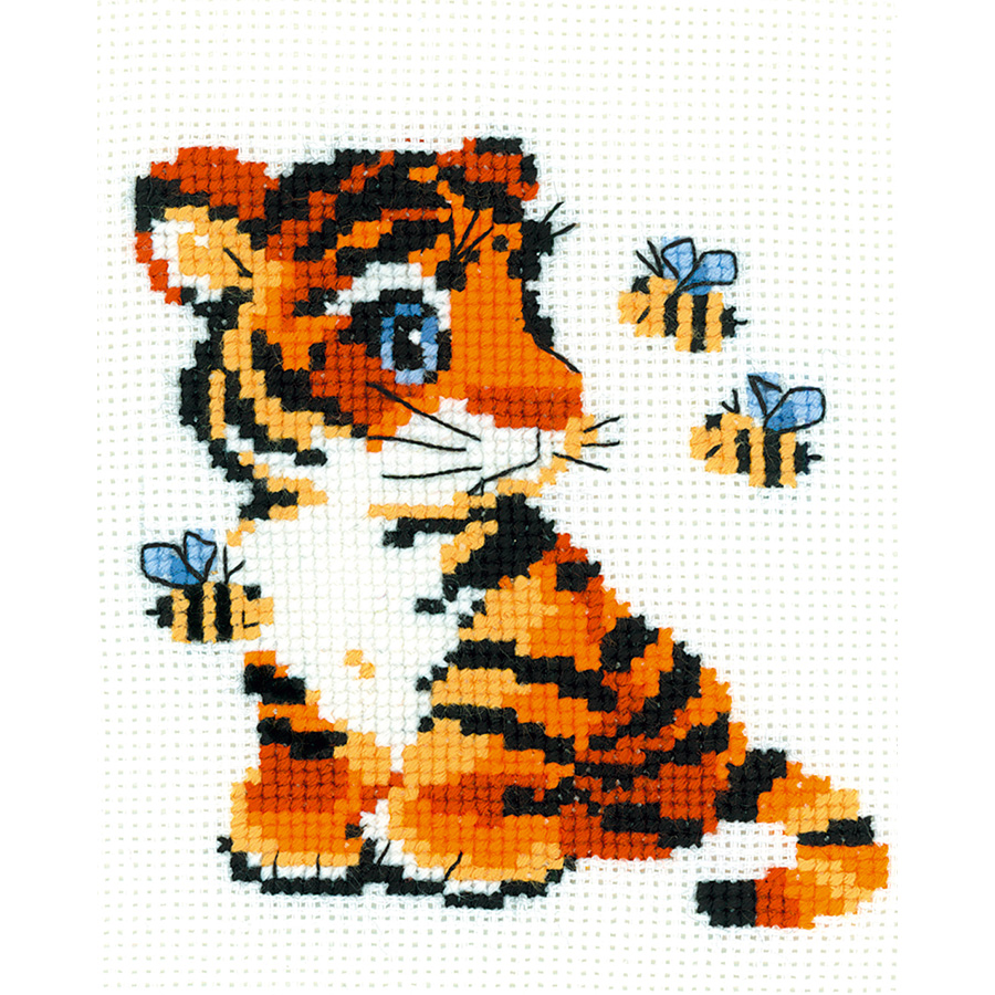 Схема тигренка. Риолис веселая Пчелка. Риолис наборы для вышивания Cross Stitch Kit. Вышивка крестом Тигренок. Тигренок вышитый крестиком.