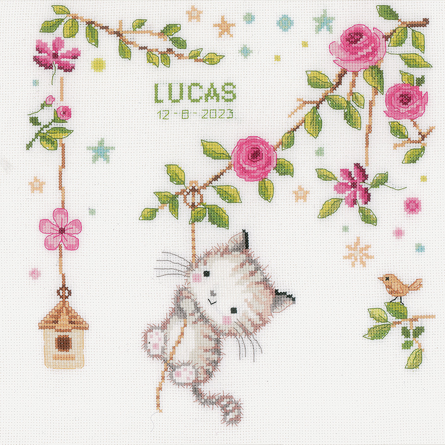 Kit Broderie Point De Croix Chat Sur La Lune – 11CT Pré-imprimé 40x50 Cm, Idéal Débutants Adulte, DIY Décoration Murale Adorable