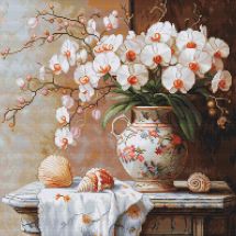Kit Punto Croce Luca-S – L’Eleganza Dell’Orchidea B714, 61 Colori Su Tela 32x32 Cm, Ricamo Contato Per Adulti