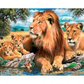 Kit de broderie Diamant - Diamond Painting - La famille de lions