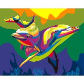 Kit de peinture par numéro - Wizardi - Dauphins arc-en-ciel