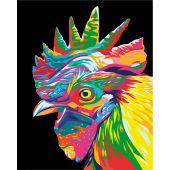 Kit de peinture par numéro - Wizardi - Tête de coq arc-en-ciel 