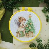 Kit broderie point de croix avec tambour - Abris Art - Petit ange de Noël