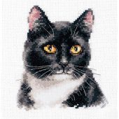 Kit broderie point de croix - Alisa - Chat noir et blanc