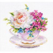 Kit broderie point de croix - Alisa - Pivoine dans une tasse