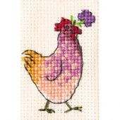 Kit broderie point de croix - RTO - Poule et fleur violette