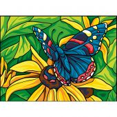 Canevas Pénélope  - Collection d'Art - Papillon bleu sur fleur jaune