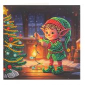 Carte broderie Diamant - Crystal Art D.I.Y - Elfe de Noël
