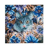 Carte broderie Diamant - Crystal Art D.I.Y - Chat dans les fleurs