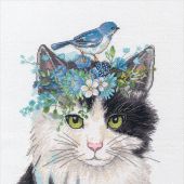 Kit broderie point de croix - Dimensions - Chat avec couronne florale