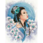 Kit broderie point de croix - Lanarte - Femme asiatique en bleu